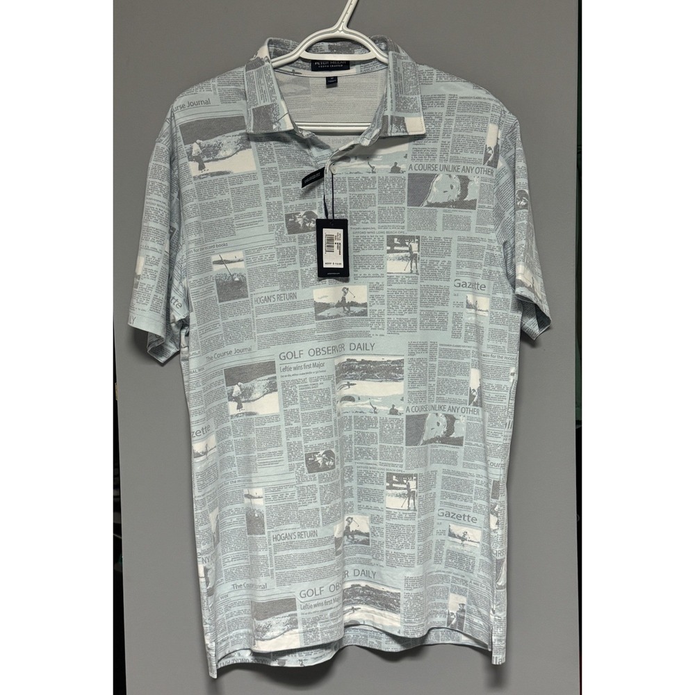 Peter‎ Millar Crown Crafted Golf Polo Shirt Mens Medium Newspaper Print NWT $118